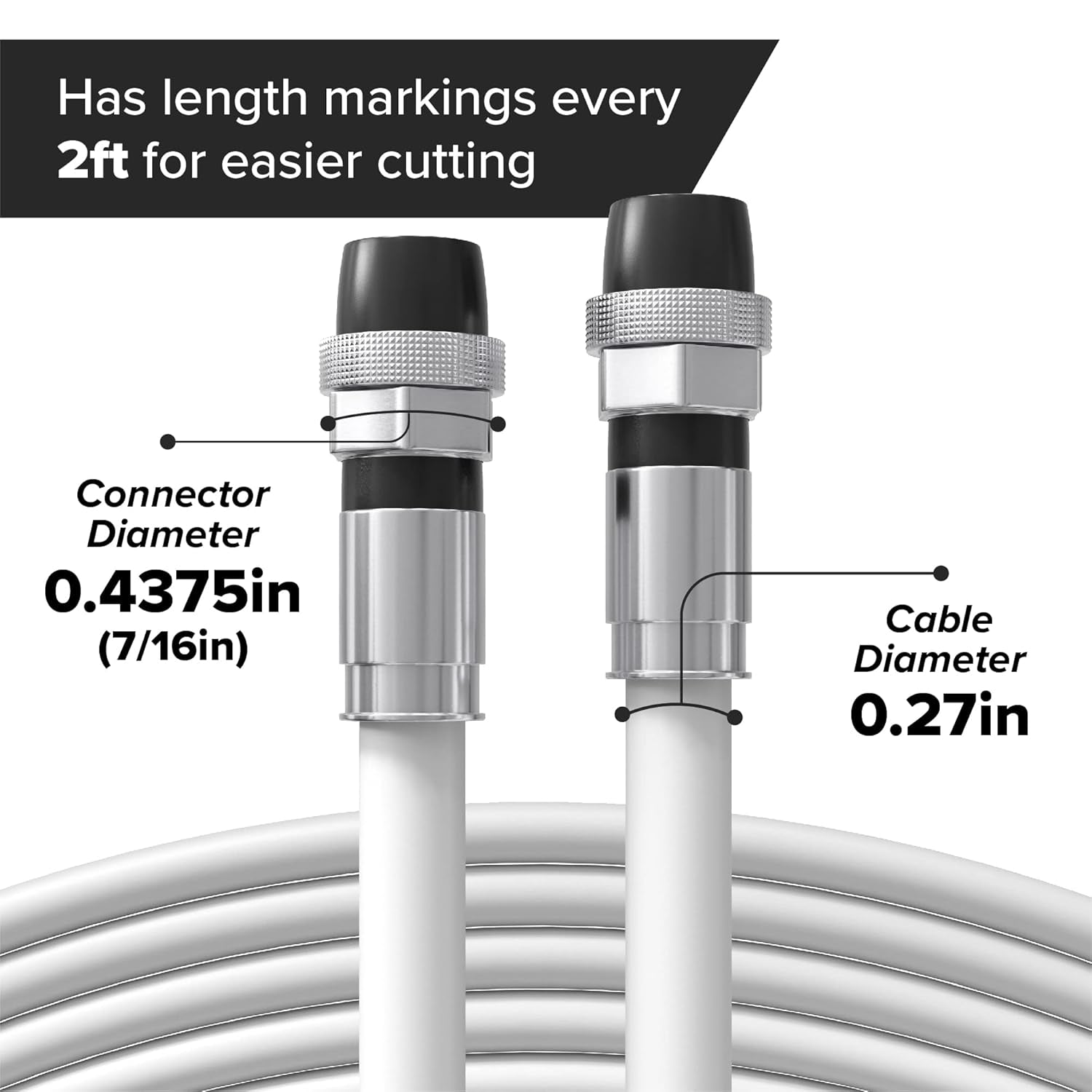 3' Feet, White RG6 Coaxial Cable with Rubber Booted - Weather Proof Indoor/Outdoor Rated Connectors, F81 / RF, Digital Coax for CATV, Antenna, Internet, Satellite, and More