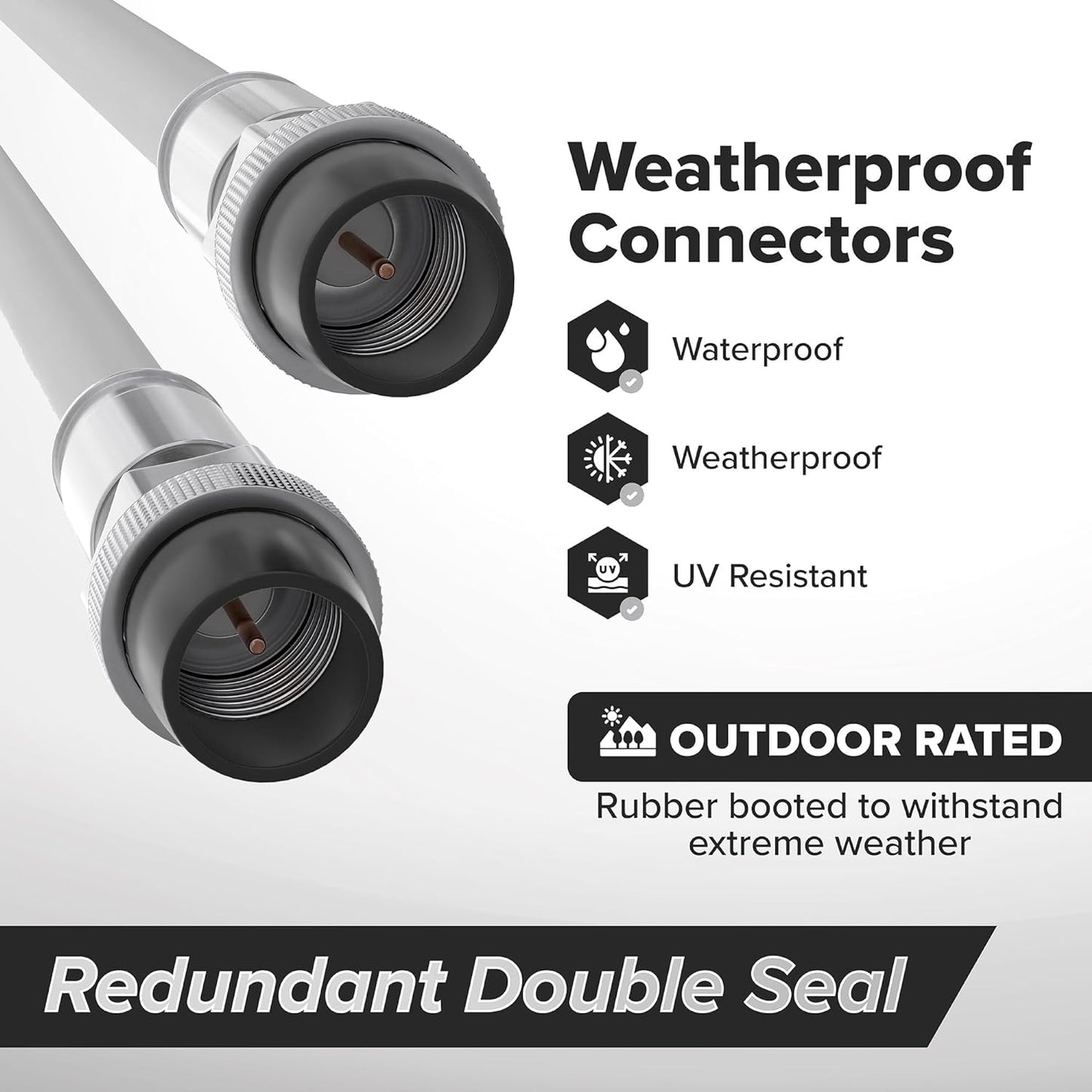 3' Feet, White RG6 Coaxial Cable with Rubber Booted - Weather Proof Indoor/Outdoor Rated Connectors, F81 / RF, Digital Coax for CATV, Antenna, Internet, Satellite, and More