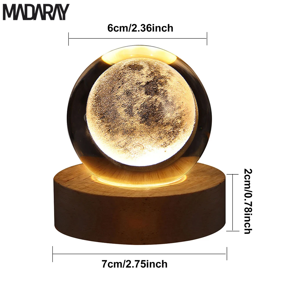 3D Moon Table Lamp with Crystal Ball Night Lights - Glowing Planet Galaxy Astronaut USB Atmosphere Lamp for Kids' Room Decor