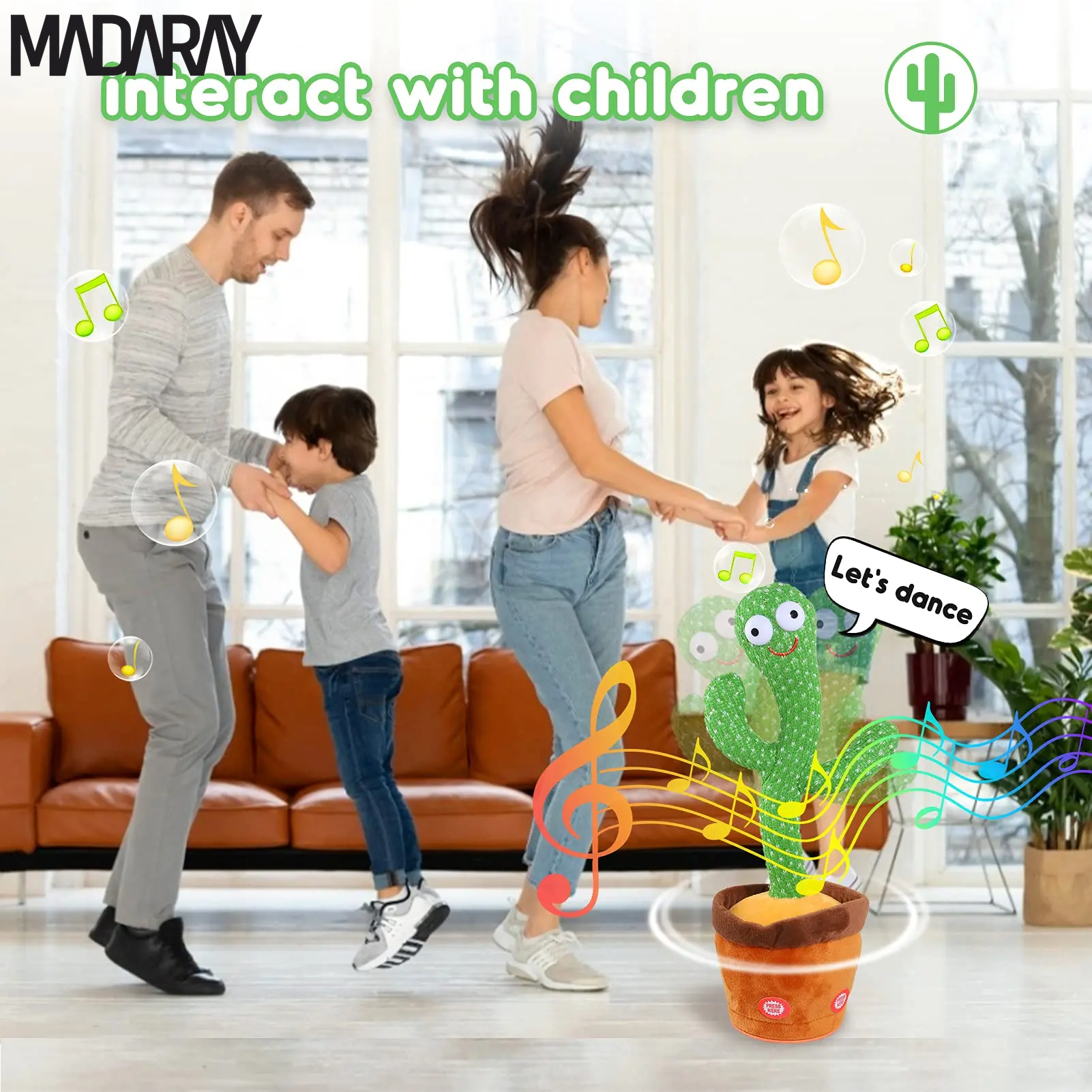 Kids Dancing Talking Cactus Toys Singing Mimicking Recording Repeating What You Say Cactus Plush Toy with 120 Song Dancing Smart