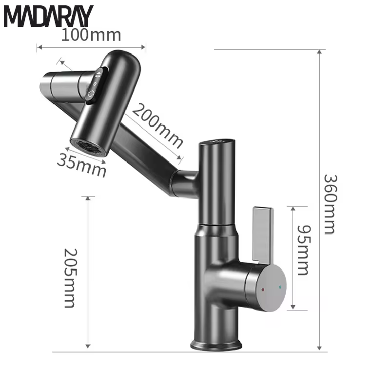 Digital Display LED Basin Faucet 360 Rotation Multi-Function Stream Sprayer Hot Cold Water Sink Mixer Wash Tap for Bathroom