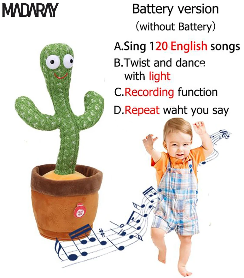 Kids Dancing Talking Cactus Toys Singing Mimicking Recording Repeating What You Say Cactus Plush Toy with 120 Song Dancing Smart