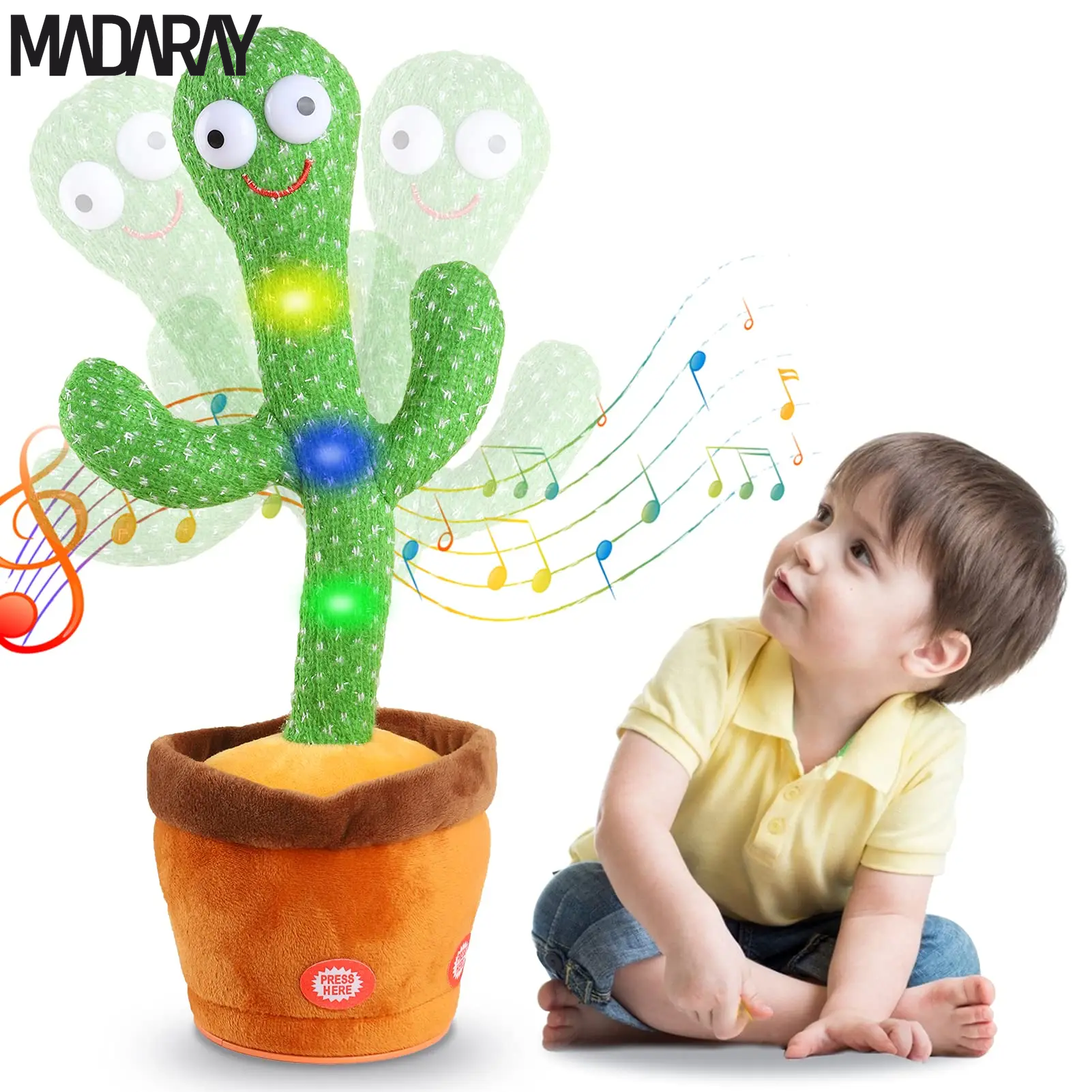 Kids Dancing Talking Cactus Toys Singing Mimicking Recording Repeating What You Say Cactus Plush Toy with 120 Song Dancing Smart