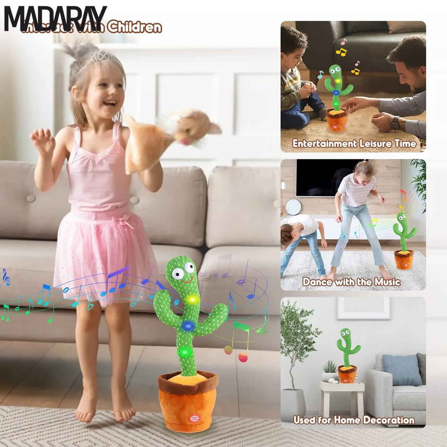 Kids Dancing Talking Cactus Toys Singing Mimicking Recording Repeating What You Say Cactus Plush Toy with 120 Song Dancing Smart