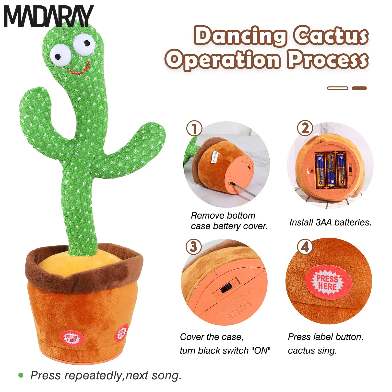 Kids Dancing Talking Cactus Toys Singing Mimicking Recording Repeating What You Say Cactus Plush Toy with 120 Song Dancing Smart