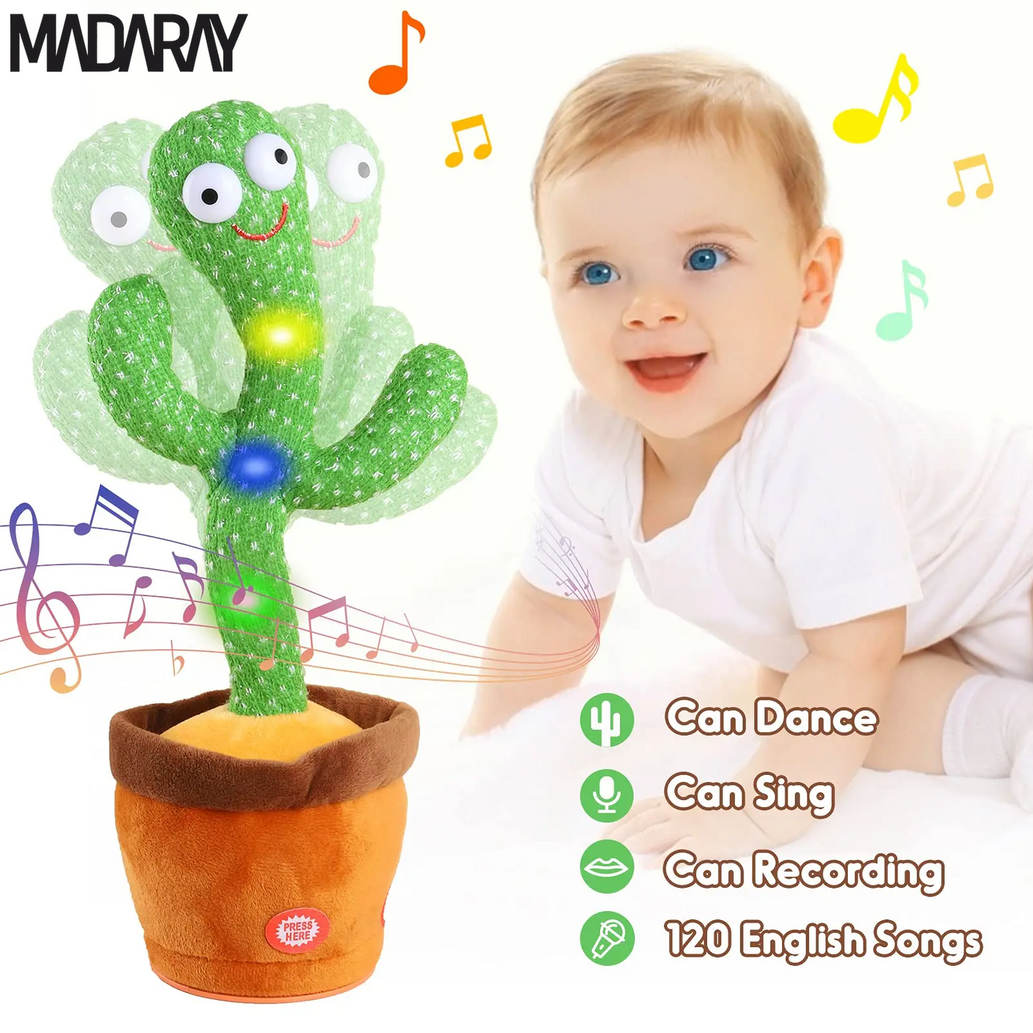 Kids Dancing Talking Cactus Toys Singing Mimicking Recording Repeating What You Say Cactus Plush Toy with 120 Song Dancing Smart