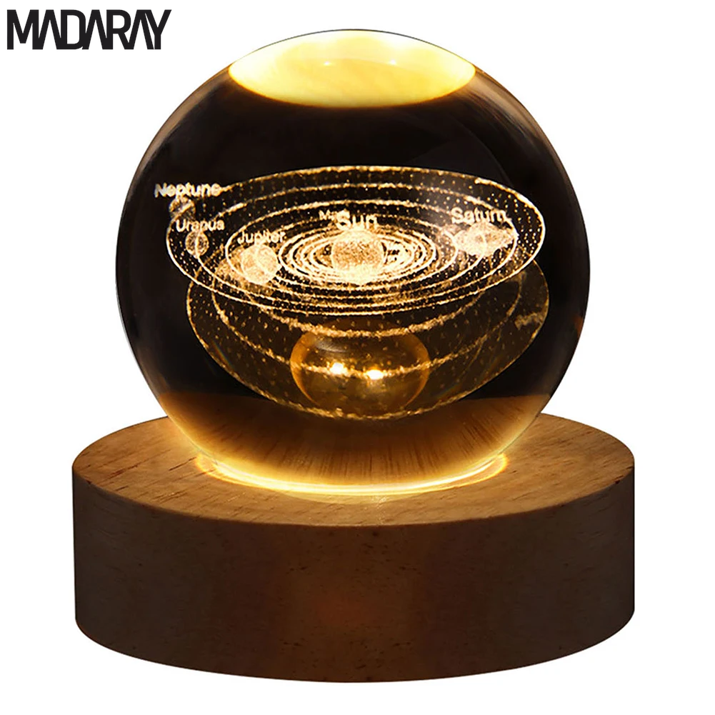 3D Moon Table Lamp with Crystal Ball Night Lights - Glowing Planet Galaxy Astronaut USB Atmosphere Lamp for Kids' Room Decor