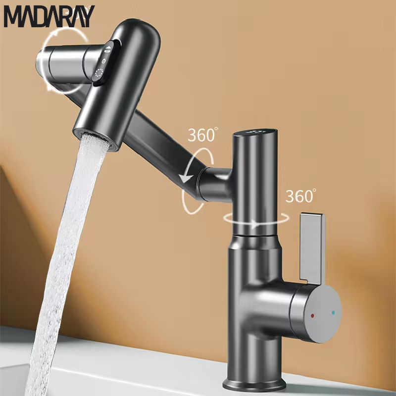 Digital Display LED Basin Faucet 360 Rotation Multi-Function Stream Sprayer Hot Cold Water Sink Mixer Wash Tap for Bathroom