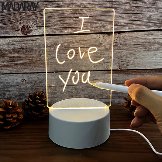 Transparent LED Night Light with Erasable Message Board and Calendar Functionality