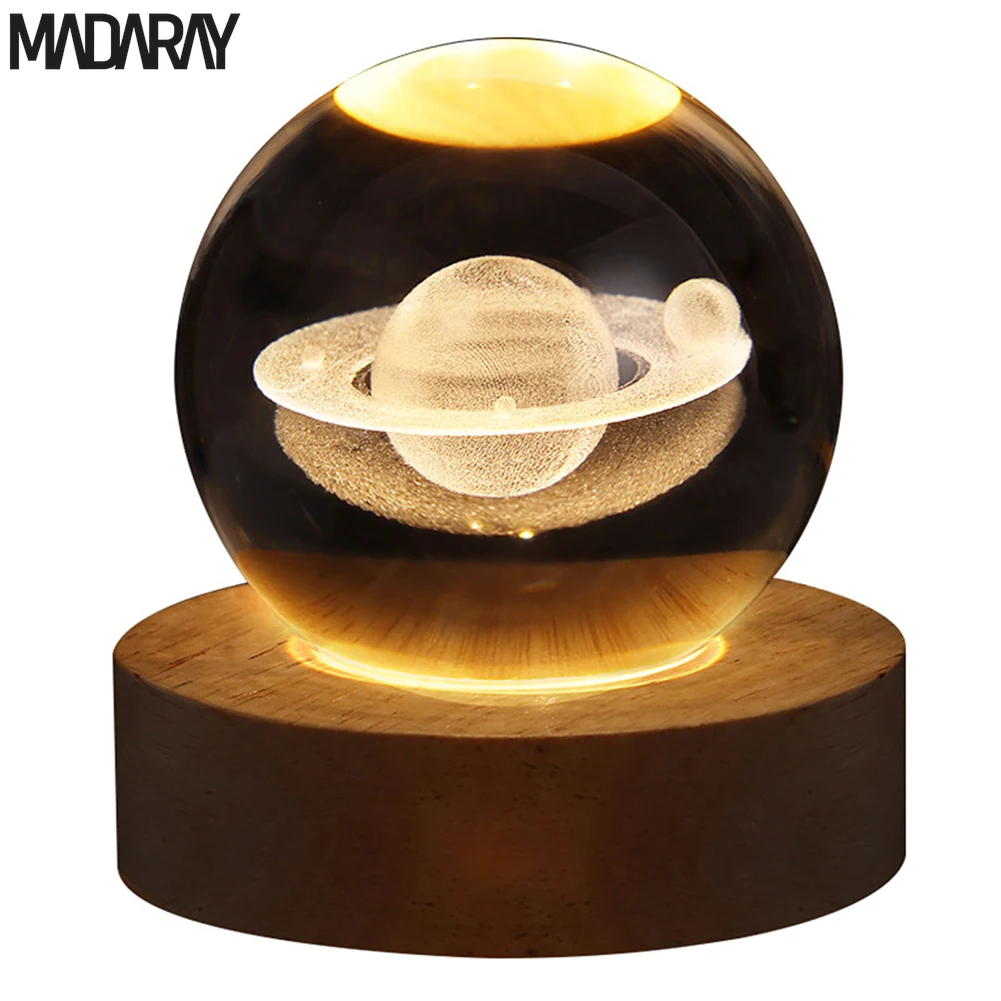 3D Moon Table Lamp with Crystal Ball Night Lights - Glowing Planet Galaxy Astronaut USB Atmosphere Lamp for Kids' Room Decor