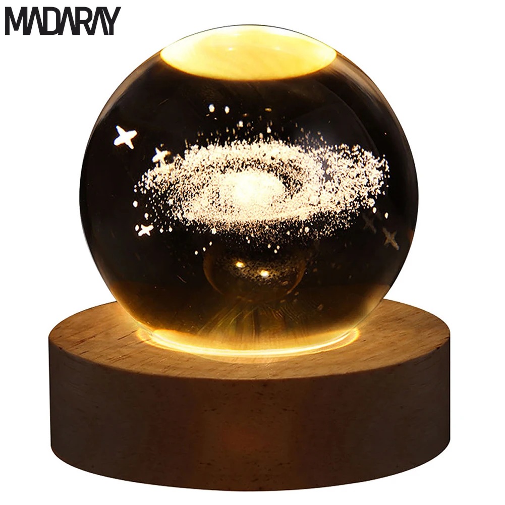 3D Moon Table Lamp with Crystal Ball Night Lights - Glowing Planet Galaxy Astronaut USB Atmosphere Lamp for Kids' Room Decor