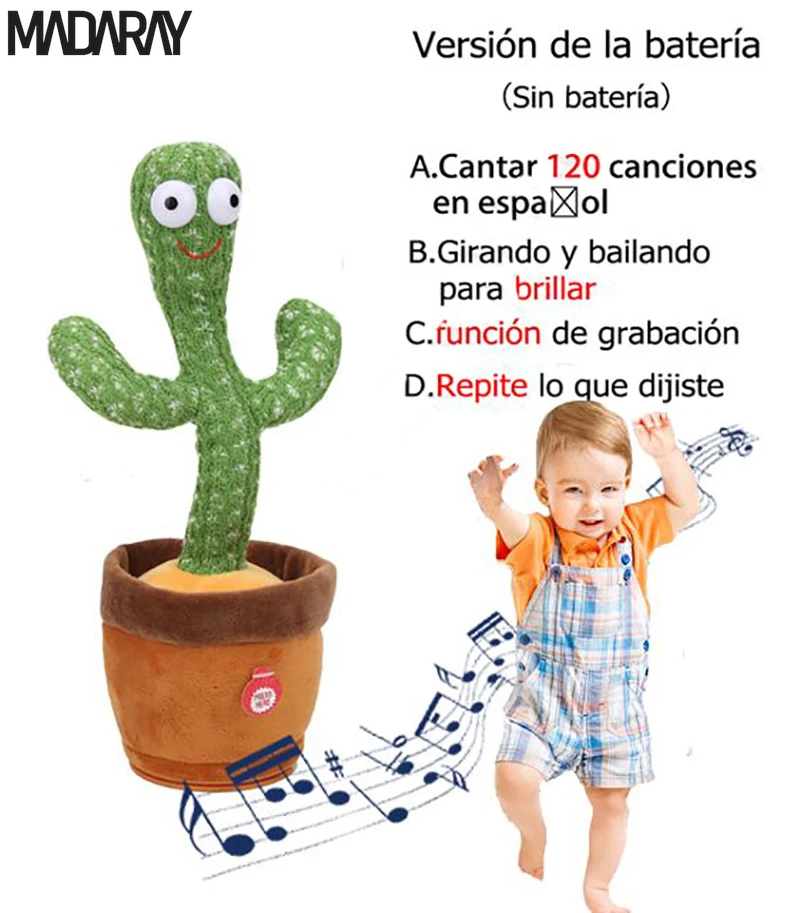 Kids Dancing Talking Cactus Toys Singing Mimicking Recording Repeating What You Say Cactus Plush Toy with 120 Song Dancing Smart